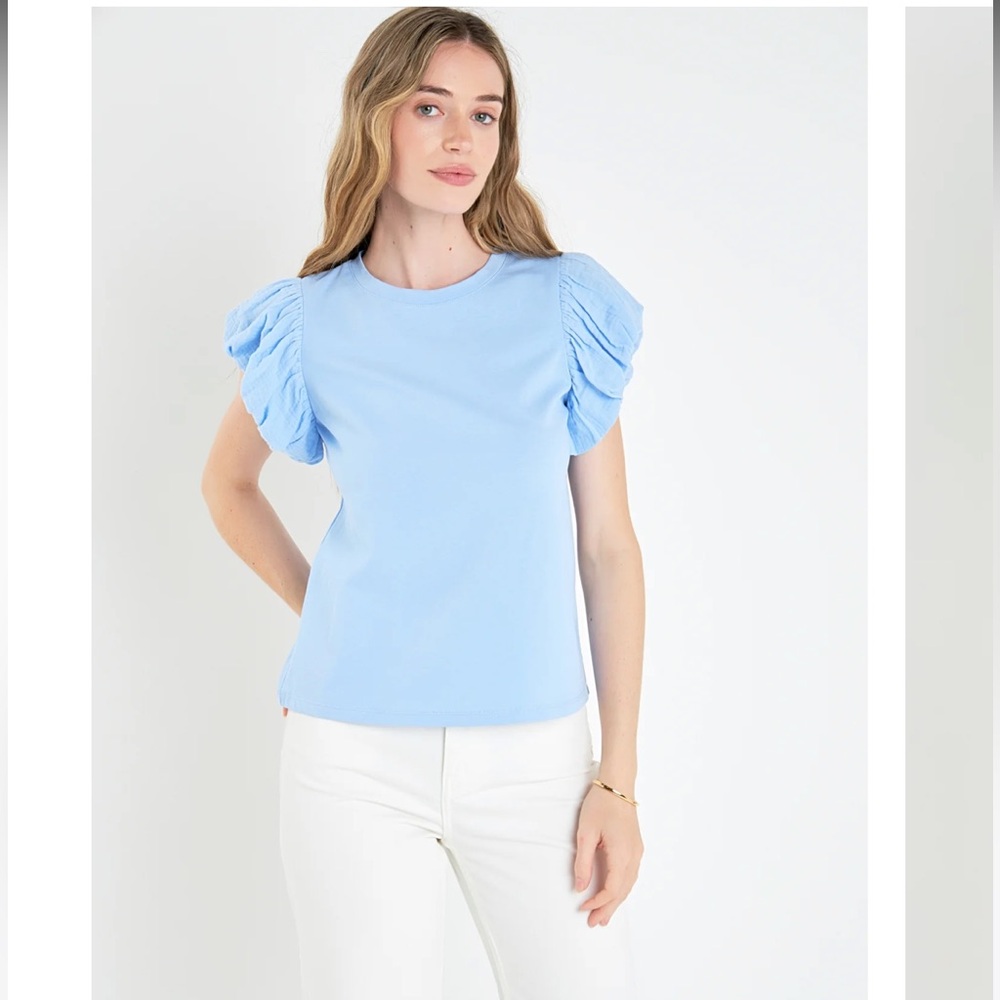 English Factory MIXED MEDIA T-SHIRT Size XS Powder Blue NWT - Picture 5 of 10